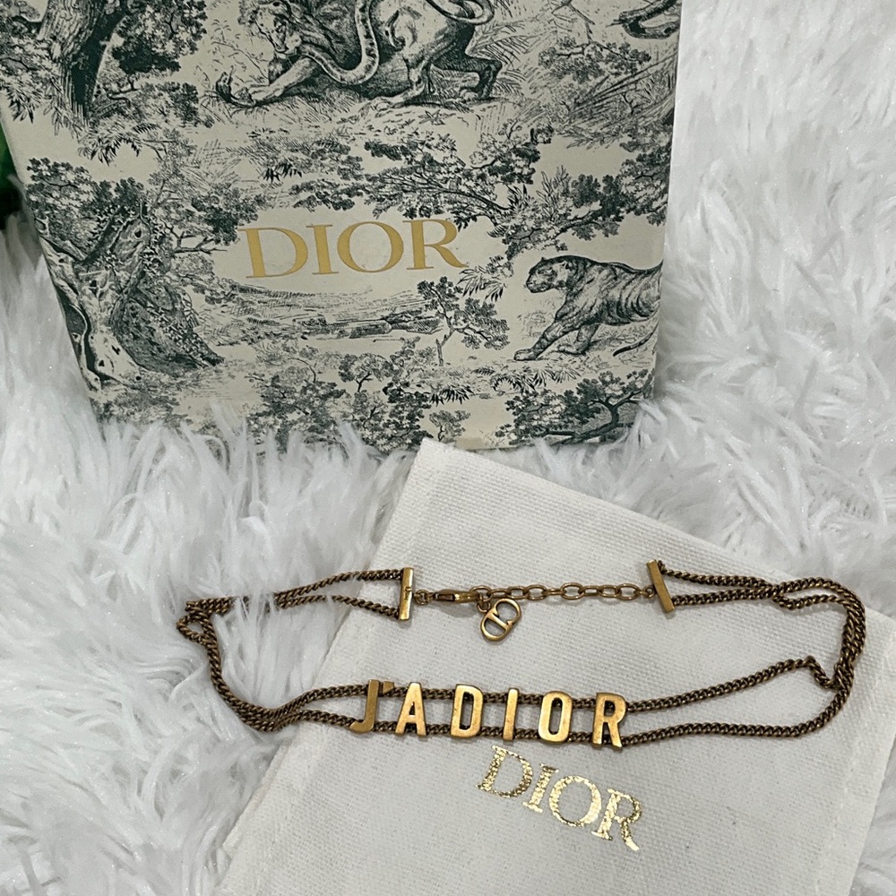 Dior Gold J'ADIOR Letter Double Chain Choker - Picture 3 of 7